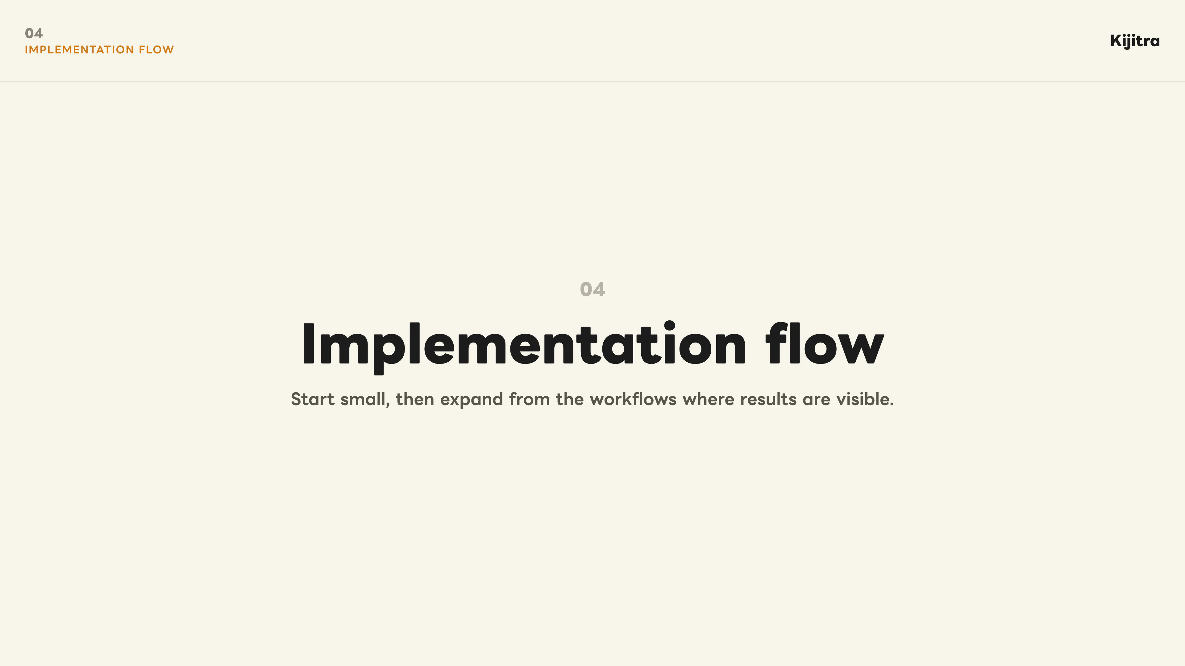 Implementation flow: start small, then expand from workflows where results are visible.