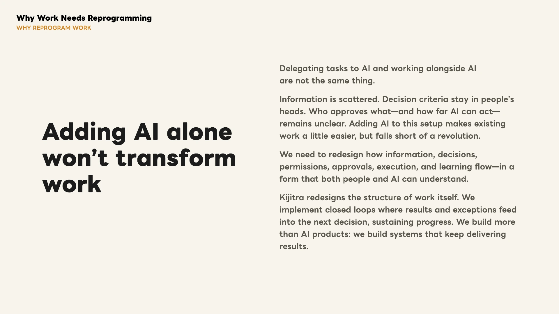Why work needs reprogramming: adding AI alone will not transform work.