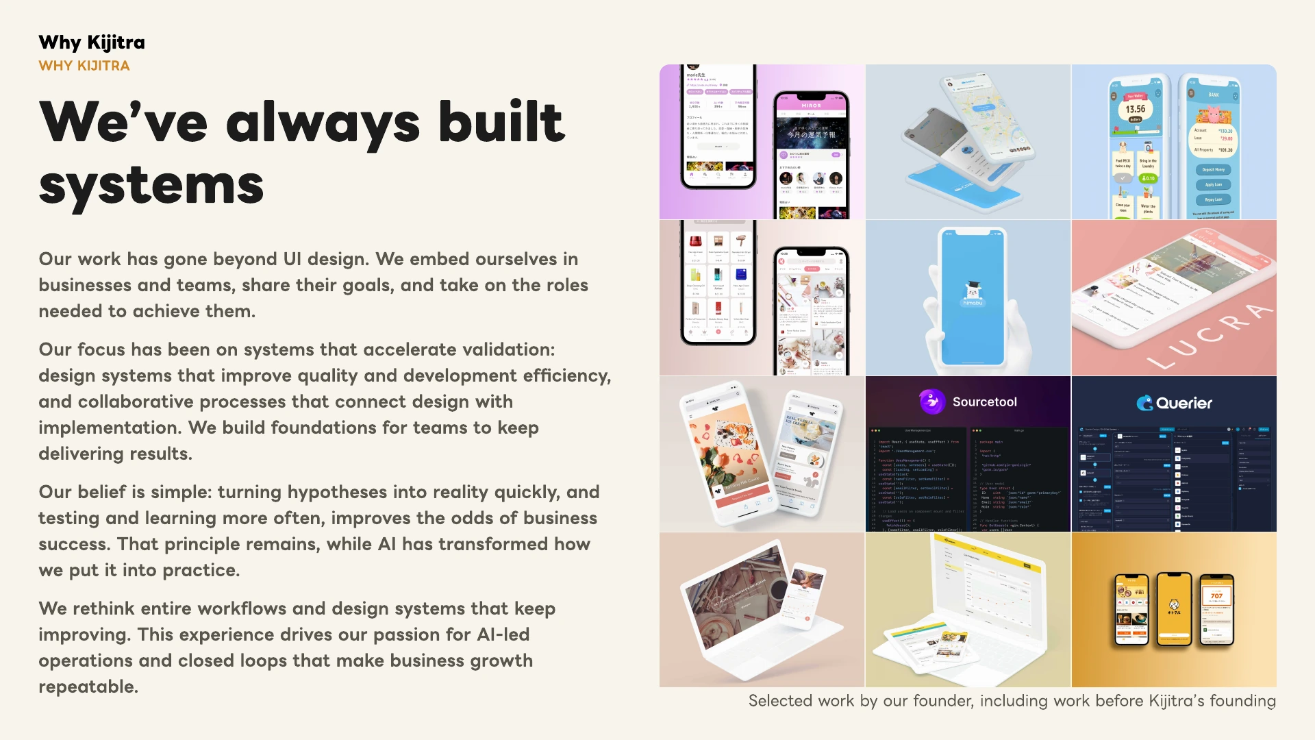 Why Kijitra: experience building systems for validation, design, and implementation, including the founder's work before Kijitra.